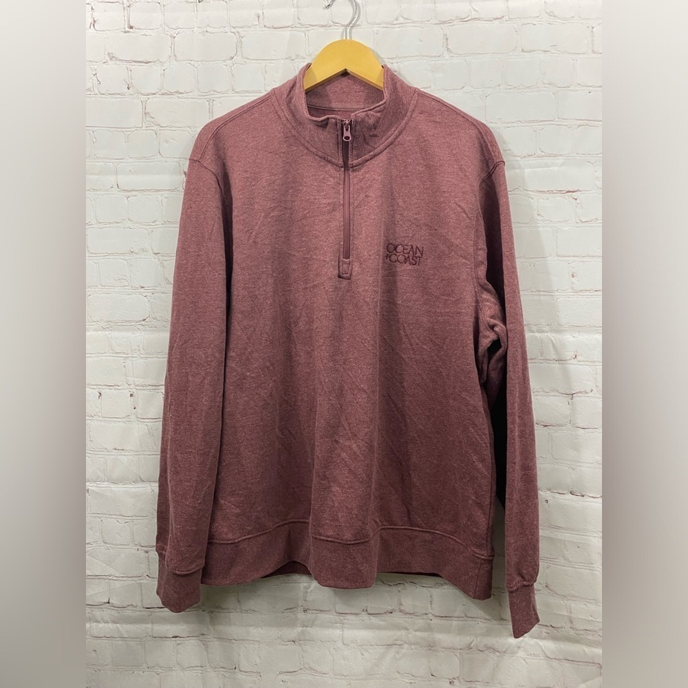 Ocean + Coast Sweat Shirt Mens Size Large 1/4 Zip Mock Neck Light Burgundy Soft